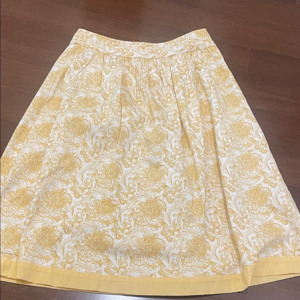 DE Collection Yellow Floral Patterned Midi Skirt